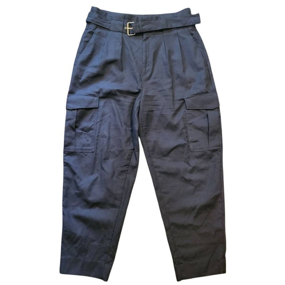 Banana Republic Pants Women's 12 Black Voyage Cargo Tapered Cotton Twill Belted - Picture 3 of 6